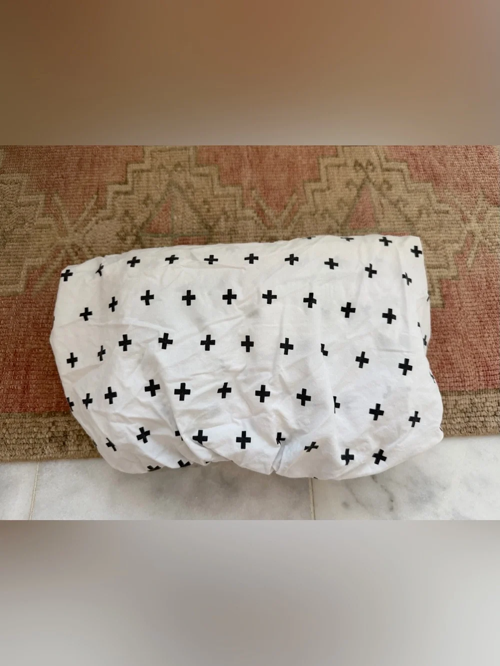 Crate&Barrel White with Black Cross Print Crib Sheet